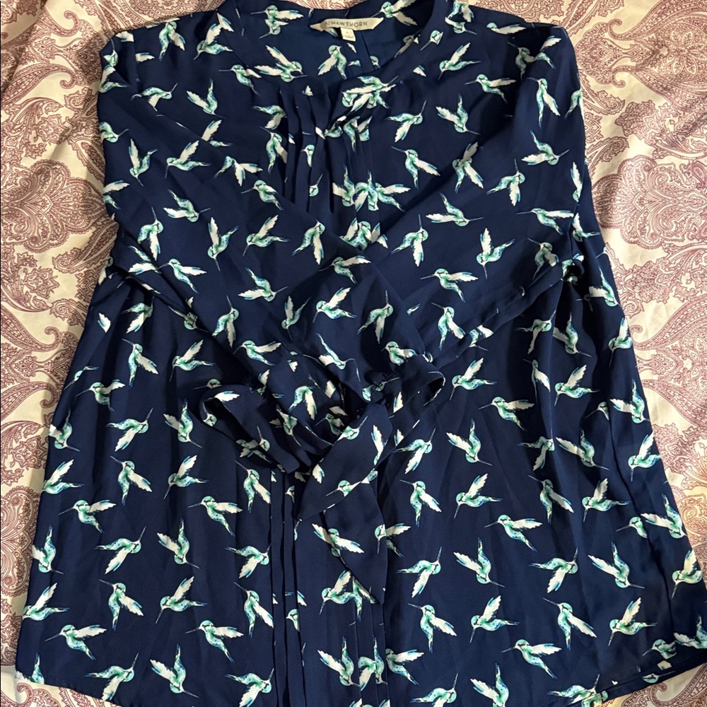 41 Hawthorn Navy Bird Pattern Button Down Shirt - image 1